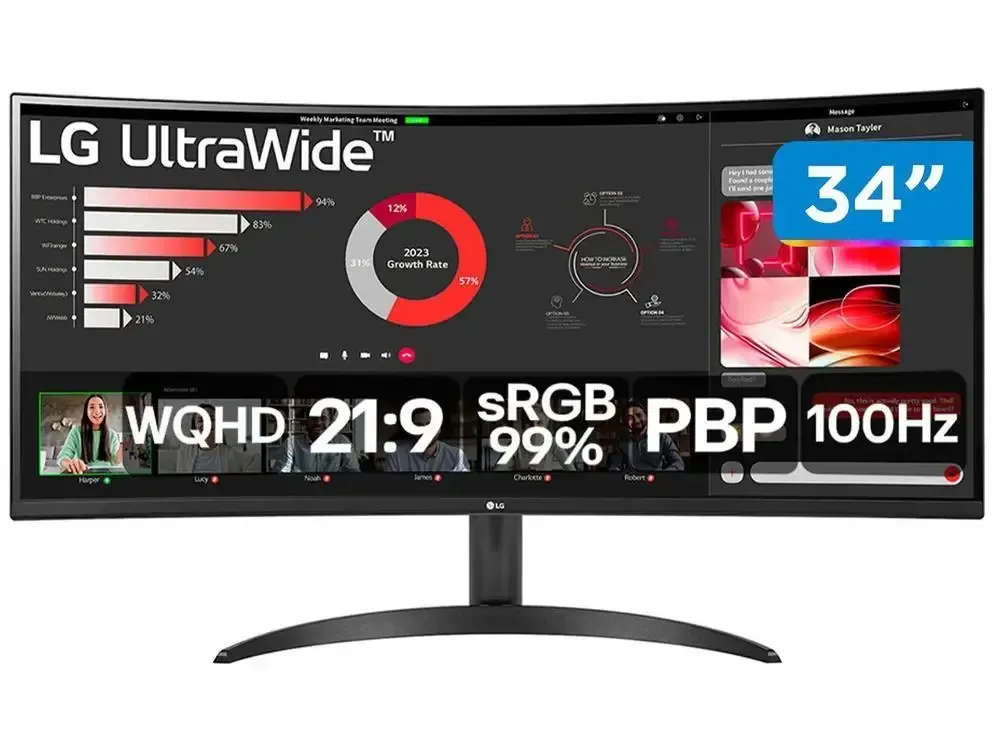 [Magalubr] Monitor 100hz Wqhd Curvo Ultrawide 5ms Lg 34wr50qc-B 34